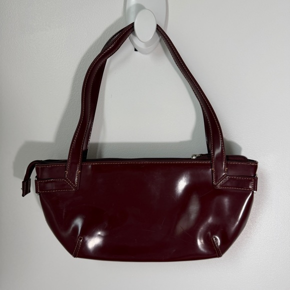 Vintage DKNY Donna Karan City Burgundy Baguette Shoulder Bag Y2K Patent Leather - Picture 2 of 10
